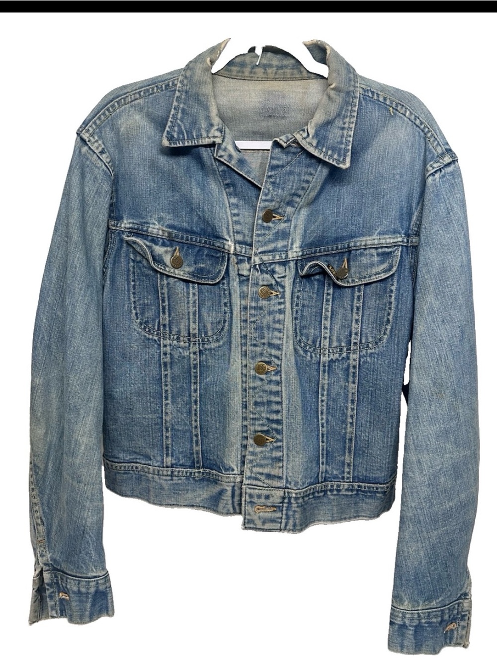Vtg LEE 101-J Sanforized Union Made distressed denim jacket 40